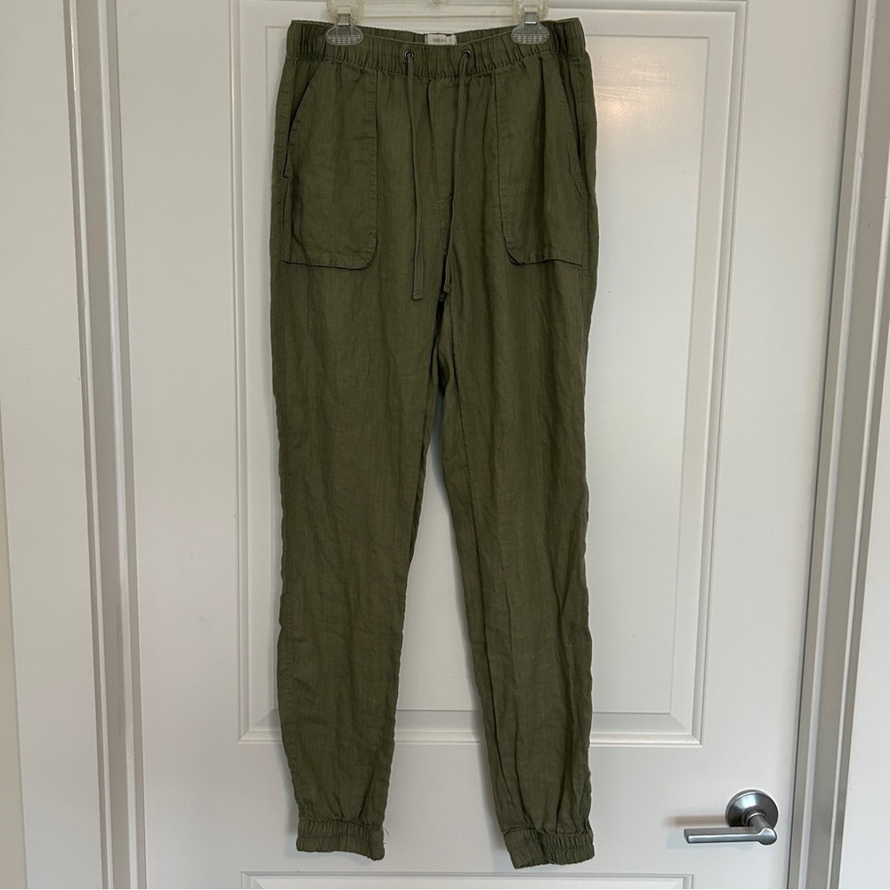 C&C California 100% Linen Olive Green Women’s Jogger Pants, Size Small